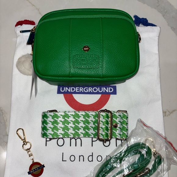 Pom Pom London Original Bag District Line Green houndstooth strap keychain NWT - Picture 8 of 11